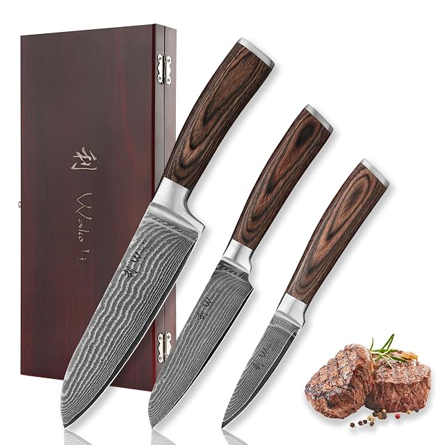 Coffret de 3 couteaux Damas Wakoli EDIB en boîte bois