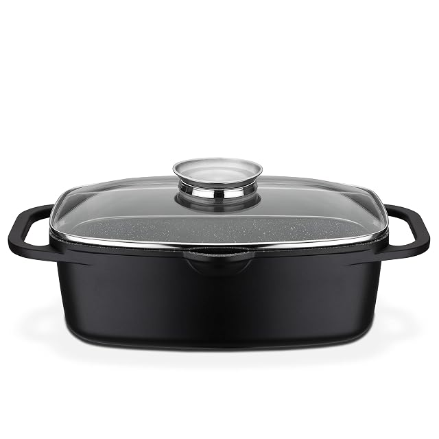 Rôtissoire en aluminium moulé GSW Gourmet Granit avec couvercle