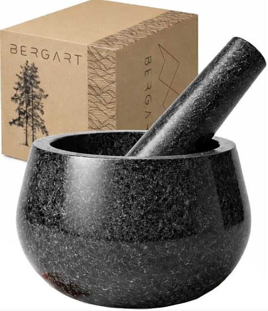 Mortier en granit BergArt à intérieur rugueux et pilon long