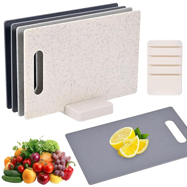 Lot de 4 planches à découper en plastique YVCVQKUC avec support