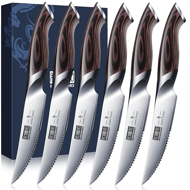 Lot de 6 couteaux à steak HOSHANHO à manches pakkawood