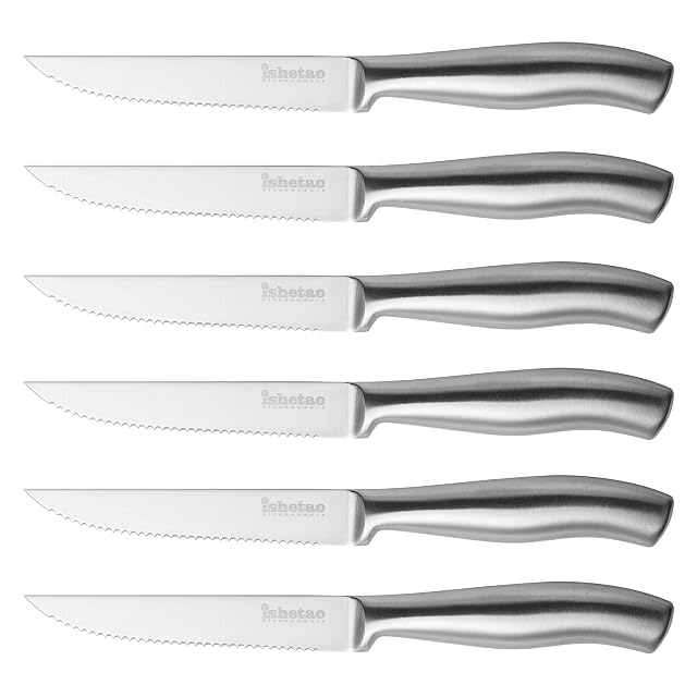 Lot de 6 couteaux à steak dentés isheTao