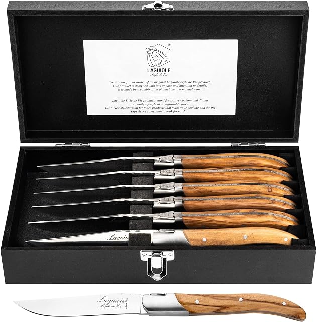 Lot de 6 couteaux à steak Laguiole Style de Vie en bois d’olivier