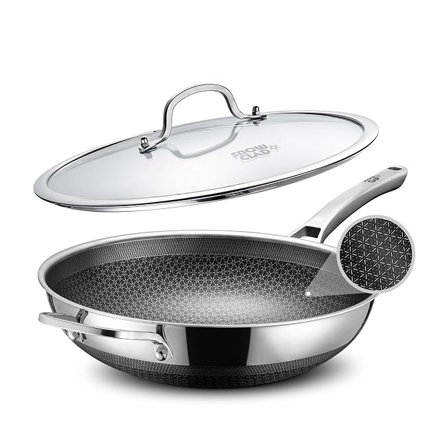 Wok en inox tri-ply SNOWCLAD de 32 cm avec couvercle
